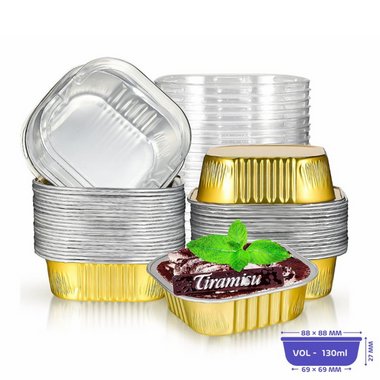 130ml - Aluminium Square Baking Cup with Lid - Pack of 100