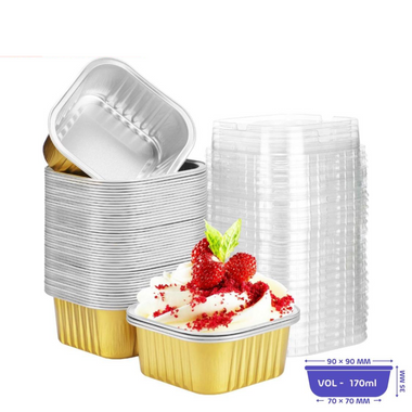 170ml - Aluminium Square Baking Cup with Lid - Pack of 100